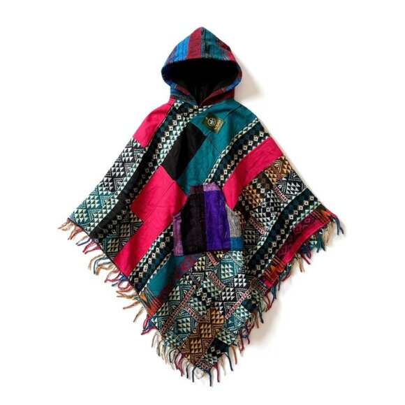 Patchwork Hooded Poncho – Women’s Size Large - Picture 1 of 3